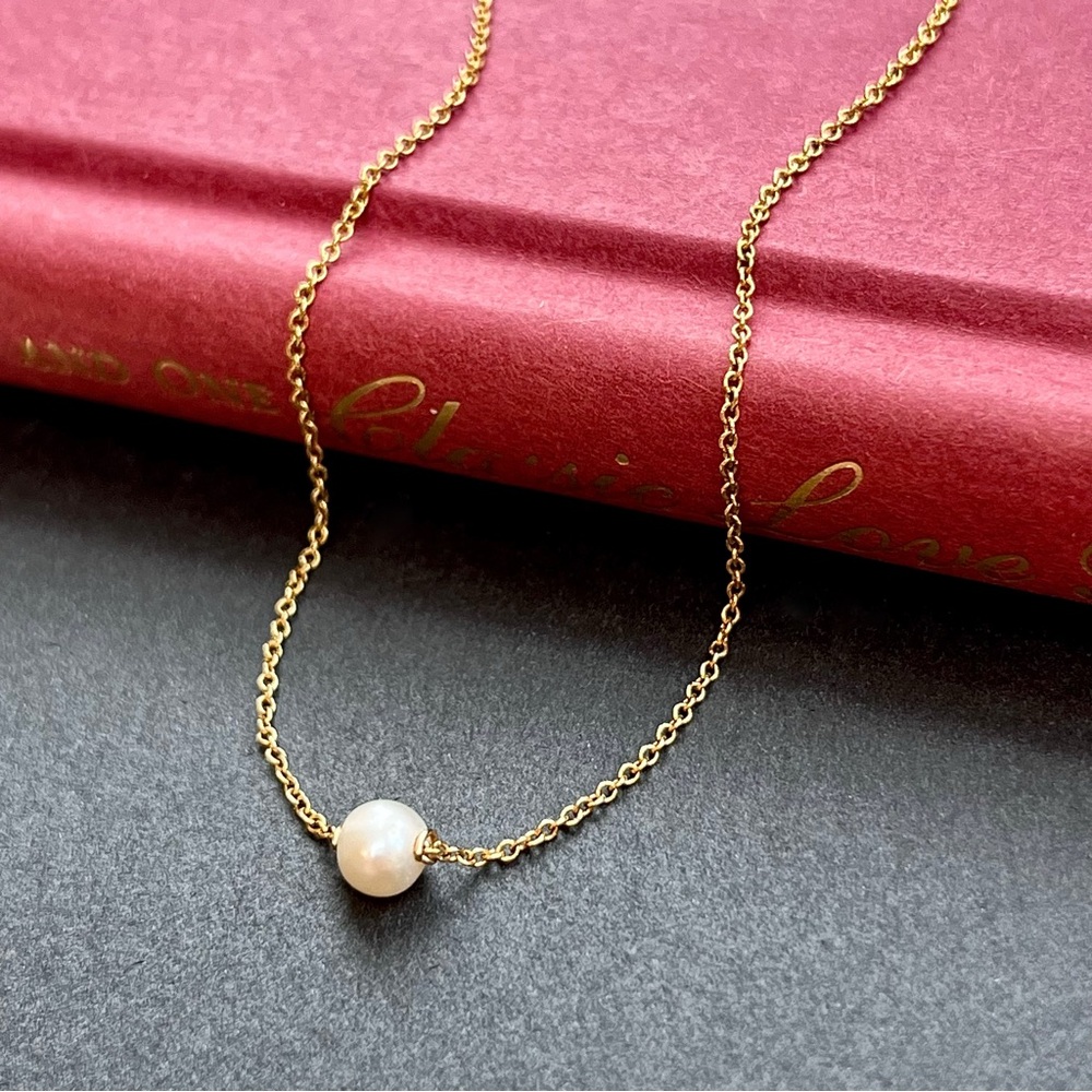 Dainty Gold Filled or Sterling Silver Single Pearl or Crystal Necklace